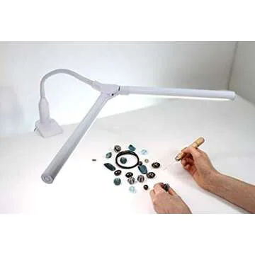 daylight Company Duolamp Clamp Light, Double Head, Touch Dimmable Desk Lamp, 4 Brightness Level, Ideal for Hobbies, Art, Beauty Salons, Reading and More, White [Energy Class A]
