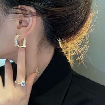 KOPee Fashion Women Diamond Set Zircon Letter D Ear Buckle Temperament Women Gold Ear Buckle Party Wedding Engagement Jewelry Gift (Metal Color: 5)