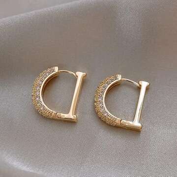 KOPee Fashion Women Diamond Set Zircon Letter D Ear Buckle Temperament Women Gold Ear Buckle Party Wedding Engagement Jewelry Gift (Metal Color: 5)