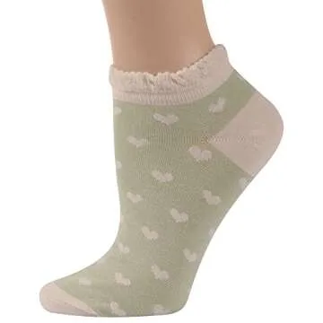 Funcat Ankle Dress Socks, Girls Womens Jacquard Fancy Cuff Breathable Frilly Casual Cotton Socks Low Cut 5 Pairs
