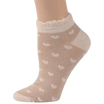 Funcat Ankle Dress Socks, Girls Womens Jacquard Fancy Cuff Breathable Frilly Casual Cotton Socks Low Cut 5 Pairs