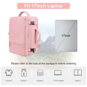Hanples Travel Backpack for Women as Person Item Flight Approved, Large Carry On Backpack, 17.3 Inch Laptop Backpack, Waterproof Backpack, Hiking Backpack, Casual Bag (Pink)