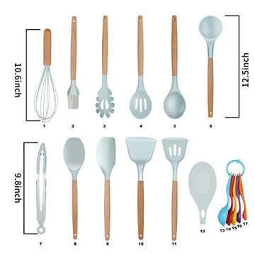 Grope Kitchen Utensils Set with Wooden Holder Heat Resistant 17 PCS Silicone Cooking Utensils Set No...