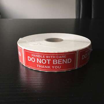 FirstZi 1x3 Inches Handle with Care - Do Not Bend - Thank You Self Adhesive Shipping Warning Labels for USPS Envelope, 1000 Stickers Per Roll