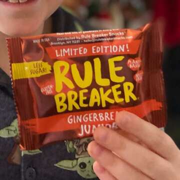 Rule Breaker Snacks Gingerbread Juniors | Top 11 Allergen-Free | Great for School, Office | 12-count Box of Individually Wrapped 0.9-oz Gingerbread