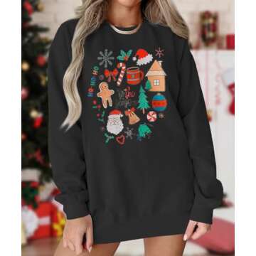 KEKEMI Women Christmas Funny Graphic Sweatshirt Long Sleeve Crewneck Pullover Tops Xmas Tree Print F...