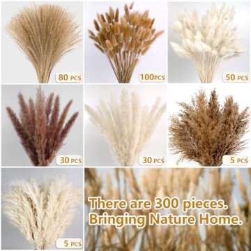 300 PCS Dried Pampas Grass Decor – Elegant Floral Bouquets for Home and Weddings