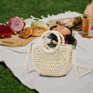 Freie Liebe Small Straw Purses Beach Woven Tote Bags for Women Summer Rattan Crossbody Bags Top Handle Handbags