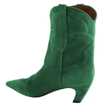 FSJ Women Square Toe Comfort Low Heel Ankle Booties Green