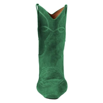 FSJ Women Square Toe Comfort Low Heel Ankle Booties Green