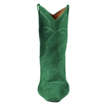 FSJ Women Square Toe Comfort Low Heel Ankle Booties Green