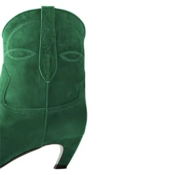 FSJ Women Square Toe Comfort Low Heel Ankle Booties Green