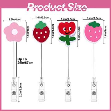 6 Pack Retractable Badge Holder ID Card Badge Reels with Alligator Clip Cute Flowers Strawbarry Name...