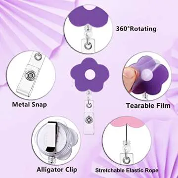 6 Pack Retractable Badge Holder ID Card Badge Reels with Alligator Clip Cute Flowers Strawbarry Name Card Nurse Extension Keychain Holders for Doctor Student Teacher Volunteer Office Supplies