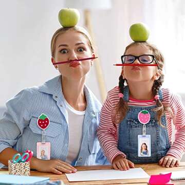 6 Pack Retractable Badge Holder ID Card Badge Reels with Alligator Clip Cute Flowers Strawbarry Name Card Nurse Extension Keychain Holders for Doctor Student Teacher Volunteer Office Supplies