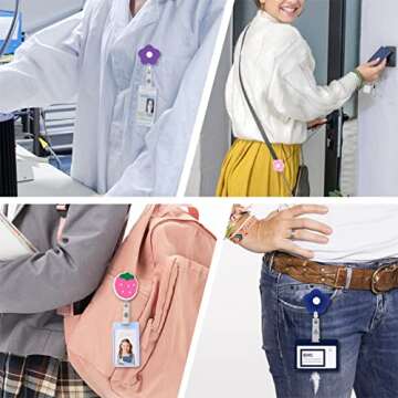 6 Pack Retractable Badge Holder ID Card Badge Reels with Alligator Clip Cute Flowers Strawbarry Name Card Nurse Extension Keychain Holders for Doctor Student Teacher Volunteer Office Supplies