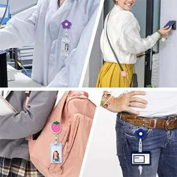 6 Pack Retractable Badge Holder ID Card Badge Reels with Alligator Clip Cute Flowers Strawbarry Name Card Nurse Extension Keychain Holders for Doctor Student Teacher Volunteer Office Supplies