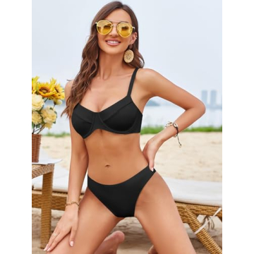 Stylish ZAFUL Underwire High Leg Ribbed Bikini Set