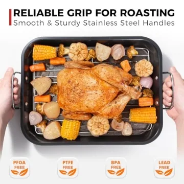 HONGBAKE Roasting Pan for Perfect Holiday Meals 16 x 11.5