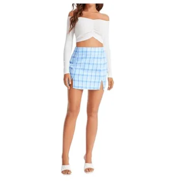 WDIRARA Women's Stylish High Waisted Denim Mini Skirt