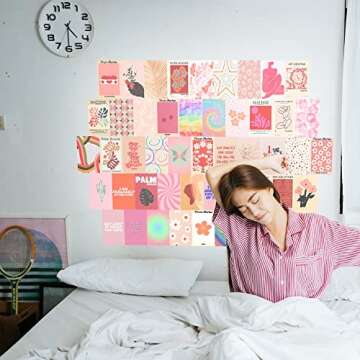 Blush Pink Room Decor Cute Prints for Teen Girls Bedroom, 50pcs Pink Wall Collage Kit Aesthetic Pictures, Danish Pastel Room Decor, Teen Girls Cute Wall Decor, Preppy Room Decor for Bedroom Aesthetic