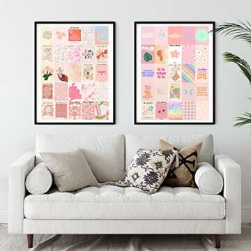 Blush Pink Room Decor Cute Prints for Teen Girls Bedroom, 50pcs Pink Wall Collage Kit Aesthetic Pictures, Danish Pastel Room Decor, Teen Girls Cute Wall Decor, Preppy Room Decor for Bedroom Aesthetic