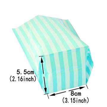Stylish Turquoise White Striped Party Treat Bags - 100pc