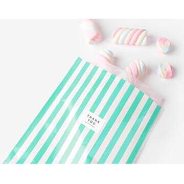 Stylish Turquoise White Striped Party Treat Bags - 100pc