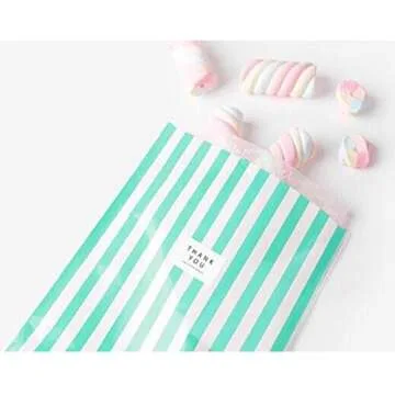 Stylish Turquoise White Striped Party Treat Bags - 100pc