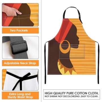 Britimes Apron Home Kitchen Cooking Baking Gardening for Women Men With Pockets African American Woman Girl Folk 32x28 inch
