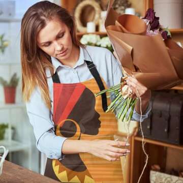 Britimes Apron Home Kitchen Cooking Baking Gardening for Women Men With Pockets African American Woman Girl Folk 32x28 inch