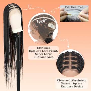 Brinbea 36 inch 13X8" HD Lace Front Braided Wigs Knotless Braided Wigs for Women Box Braid Wig with ...