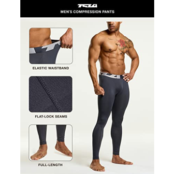 TSLA Men's Compression Pants with Cool Dry Fabric 3-Pack