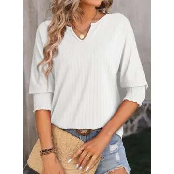 Dokotoo Women's Dressy Casual V Neck Short Sleeve Summer Tops for Trendy Style