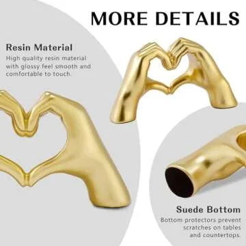 Christmas Decorations Indoor, Heart Hands Sculpture, Gold Figurines Christmas Tabletop Decor for Cabinet Mantel Shelves Fireplace Home Decor Love Sign Art Statues