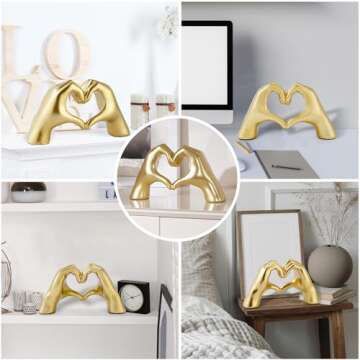 Christmas Decorations Indoor, Heart Hands Sculpture, Gold Figurines Christmas Tabletop Decor for Cabinet Mantel Shelves Fireplace Home Decor Love Sign Art Statues