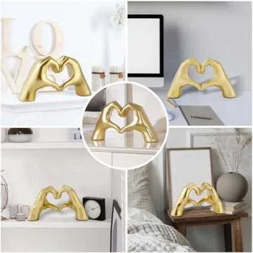 Christmas Decorations Indoor, Heart Hands Sculpture, Gold Figurines Christmas Tabletop Decor for Cabinet Mantel Shelves Fireplace Home Decor Love Sign Art Statues