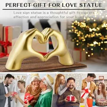 Christmas Decorations Indoor, Heart Hands Sculpture, Gold Figurines Christmas Tabletop Decor for Cabinet Mantel Shelves Fireplace Home Decor Love Sign Art Statues
