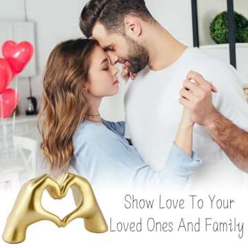 Christmas Decorations Indoor, Heart Hands Sculpture, Gold Figurines Christmas Tabletop Decor for Cabinet Mantel Shelves Fireplace Home Decor Love Sign Art Statues