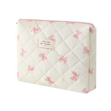 uekeboag Quilted Cotton Makeup Bag,Coquette Quilted Toiletry Bag for Women and Girls,Floral Coquette Pouch,Cute Kawaii Travel Cosmetic Bags(06Little Pink Bow)
