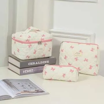 Cute Quilted Cotton Makeup Bag for Women—Floral Design