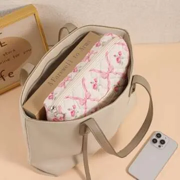 Cute Quilted Cotton Makeup Bag for Women—Floral Design