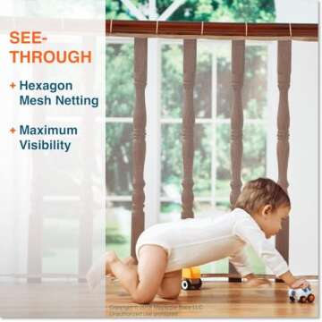 Roving Cove Stair Banister Guard 5ft x 3ft, Railing Safety Net for Baby Proofing, Child Safety Stairway Cover, Balcony Mesh Netting, Pearl White