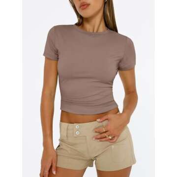 Trendy Queen Women's Basic T-Shirts for Summer | Y2K Style Scoop Neck Crop Tops