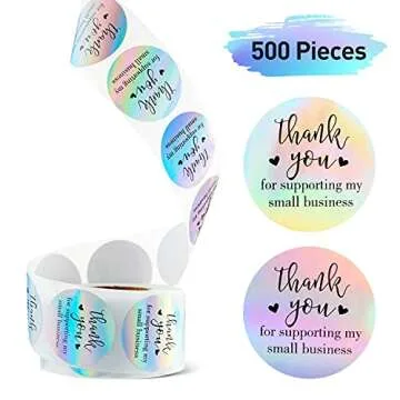 Thank You for Supporting My Small Business Stickers, 500 Pieces Thank You Stickers for Packaging, Self-Adhesive Seal Stickers Roll for Envelopes, Bags and Any Packages (Holographic, 1 inch)