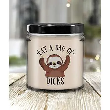 The Improper Mug Funny Sloth Candle for Friend or Coworker Eat A Bag of Dicks Inappropriate Birthday Idea 9 Oz. Vanilla Scented Soy Wax Sarcastic Adult Humor for Men o
