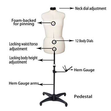 BHD BEAUTY 13 Dials Female Fabric Adjustable Mannequin Dress Form for Sewing, Mannequin Body Torso w...