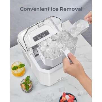 Silonn Ice Maker Countertop, Portable Ice Machine with Carry Handle, Self-Cleaning Ice Makers with Basket and Scoop, 9 Cubes in 6 Mins, 26 lbs per Day, Ideal for Home, Kitchen, Camping, RV, White
