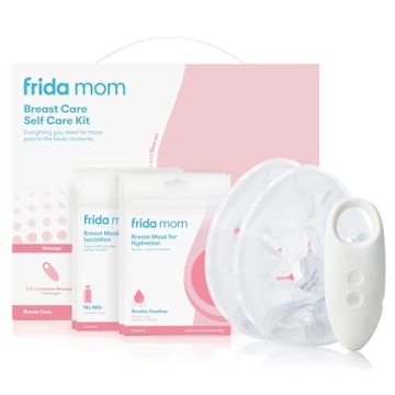Frida Mom Breastfeeding Essentials Kit, Heat Pads, 2-in-1 Lactation Massager, Hydration Mask, 9pc Se...