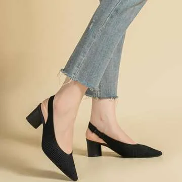 youngshow Women's Slingbacks Pumps Comfortable Closed Toe Pumps Shoes Women Low Heel Slip On Casual Work Office Dress Shoes 9.5